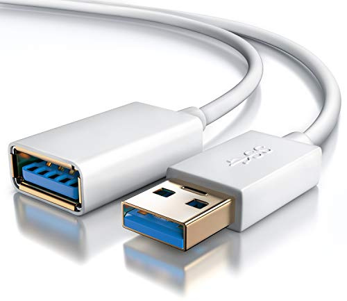 CSL - 2m câble de rallonge USB 3.2 GEN 1, Câble USB rallonge 2 mètres Extensible, Rallonge USB 5 Gbit s, Rallonge Cable USB 3.0 A Femelle à USB 3.0 A mâle, Bidirectionnel, Contacts plaqués Or, Blanc