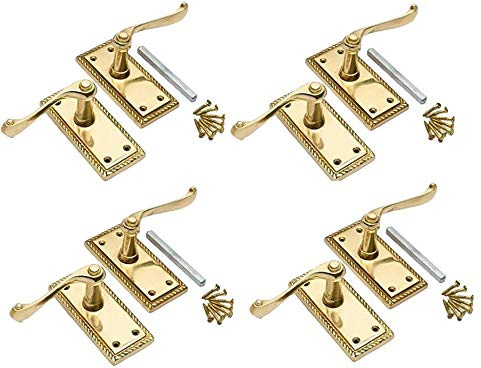 Golden Grace Georgian Lever Latch Door Handle 4 Pairs, Polished Brass | Supplied with spindles and fixing screws. Measures 107mm x 48mm, offering a classic update for traditional homes.