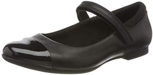 Clarks Girl's Scala Gem Ballet Flats, Black Leather, 3 UK Wide
