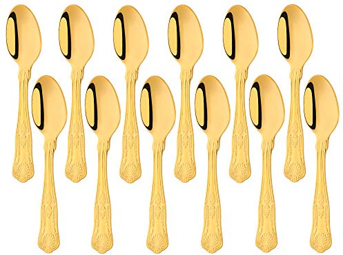Meisha 12-Piece Stainless Steel Tea Spoon Set, Kings Pattern Teaspoons, Mirror Polishing Spoon Set, 5.6-Inch Gold