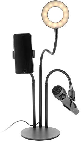 Intempo EE5782BLKSTKEU7 3-in-1-Streaming-Ständer & selfie ringlicht mit 3 Lichteinstellungen, vielseitig Video-Anrufständer, Enthält Handyhalterung, Perfekt für Videoaufnahmen, Make-up und Fotografie