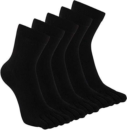 PUTUO Calcetines de Dedos para Hombres - 5 Pares Negro Deportivos de Algodón, Cinco Dedos del Pie, Talla 39-44