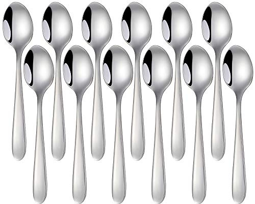 Meisha 12-Piece (5.2inches, 13.6cm) Teaspoons Stainless Steel Tea Spoon Set, Mirror Polishing Spoon with Oval Edge - Silver