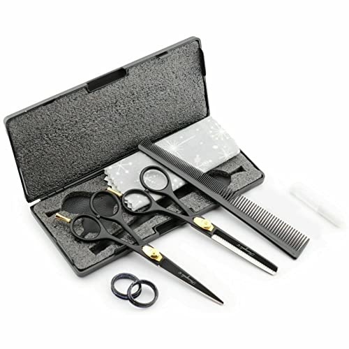 Haryali London Black Friseure Professional 6-Zoll-Friseur Friseur Schere Set Texturierung Ausdünnende Haarschneideschere mit verstellbarer Schraube kommt im Präsentationskoffer