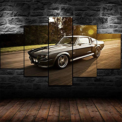 IKDBMUE Bilder Ford Mustang Eleanor Auto Poster 150x80 cm 5 Teilig Leinwandbilder Bild auf Leinwand Wandbild Kunstdruck Wanddeko Wand Wohnzimmer Wanddekoration Deko