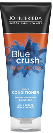 John Frieda Blue Crush Toning Conditioner 250 ml für Braunes Haar, Anti-Messing für Brünette Mit Zerkleinerten Blauen Pigmenten