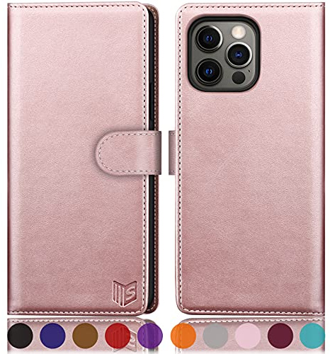 SUANPOT [RFID Schutz für iPhone 13 Pro 6,1-Zoll Hülle PU Leder Handyhülle Lederhülle Klapphülle Kartenfach Flip Cover für Apple 13 Pro Handy hülle Leather Wallet Phone Case Roségold