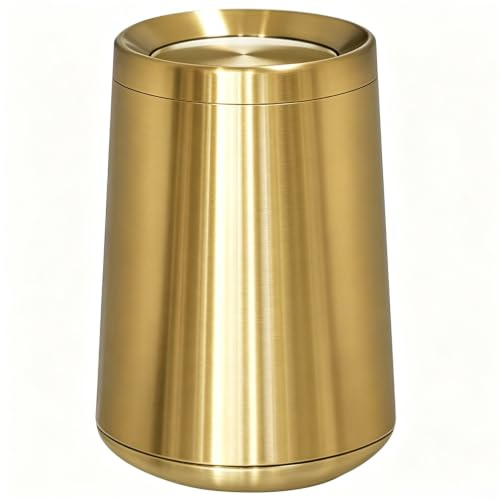 LEASYLIFE Goldfarbener Abfalleimer mit Schwingdeckel, 10 l, gebürsteter Edelstahl, mit Klappdeckel, für Badezimmer, Wohnzimmer, Schlafzimmer, Hotel (Gold)