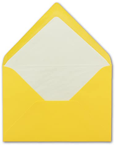 50 DIN B6 Briefumschläge Gelb mit weißem Seidenfutter - 12,5 x 17,6 cm - 100 g/m² Nassklebung gerippte Umschläge ohne Fenster von Ihrem Glüxx-Agent