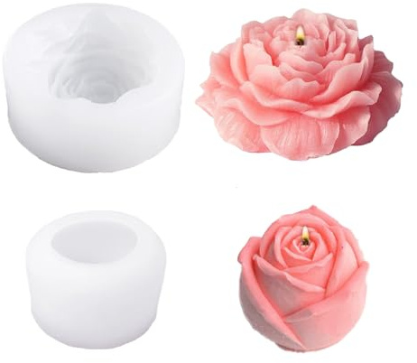 WYAHYQ 2Pièces Moule à bougie Silicone Roses et Pivoines 2,16inch&3,94inch Moule à bougie pour en plâtre Fleurs