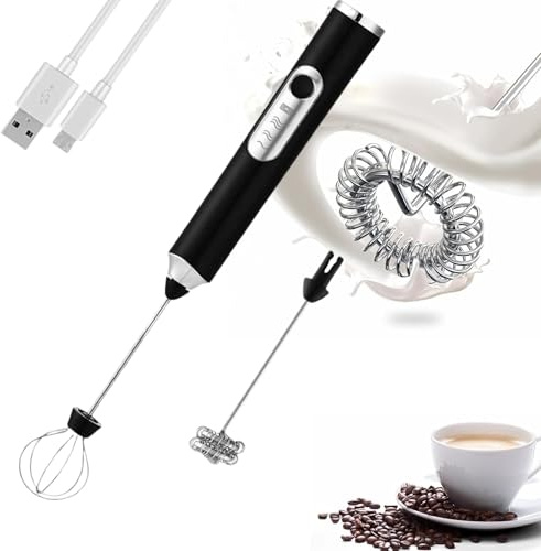Milk Frother Handheld, Rechargeable Battery Powered Coffee Frother, 2 Heads Automatic Coffee Whisk Foam Mixer with USB Rechargeable 3 Speeds, Drink Mixer for Matcha, Latte, Hot Chocolate, Cappuccino