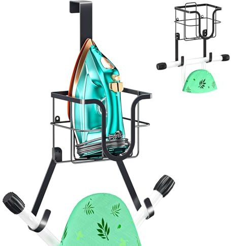 XILIMEN Bügelbrett Wandhalterung,Bügelbretthalter Über Tür Aufhängen Halterung Wand, Bügeleisen mit Bügel Brett Wandmontage Halter Platzsparend Korb und Abnehmbaren Haken für Waschküche -Schwarz