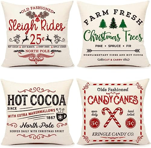 Weihnachten Dekoration Weihnachtskissen Weihnachtskissenbezug 45x45 Weihnachts Kissen Christmas Candy Canes Kissenhülle Hot Cocoa Pillow Covers Decoration Innen Kissenbezüge Xmas Geschenke für Frauen