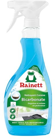 RAINETT - Spray Nettoyant & Dégraissant Cuisine au Bicarbonate - Haute Efficacité Dégraissante & Désincrustante - Spray Eco-Conçu - Flacon 100% Recyclé & Recyclable - Ecolabel - 500 ml