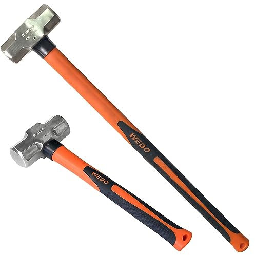 WEDO 2PCS Sledge Hammer Set,4lb+6lb,Stainless Steel Crack Hammer Set With Fiberglass Handle,Shock-resistant,Corrosion Resistant Drilling Hammer