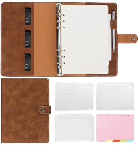 Colacoo Leder A5 Binder Notizbuch 6 Ring Nachfüllbar Mit Bindertaschen, Trennblätter, Nachfüllpapier, Reisebinder Journal Cover, Braun