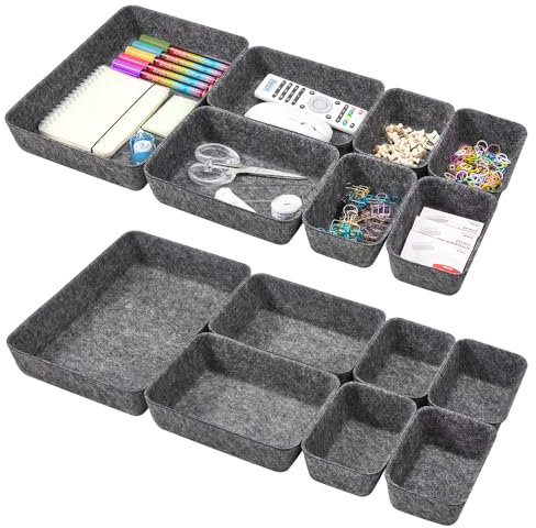 Eurhomewit Schubladen Organizer Filz, 14 Stück Schubladeneinsatz Büro Schubladen Ordnungssystem, Schminktisch Organizer für Schublade, Büro & Home Aufbewahrungsbox Organiser, Dunkelgrau