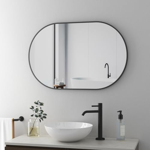 BD-Baode Badezimmerspiegel 50x80 cm,Schwarz Ovaler Spiegel Oval Wandmontage Kosmetikspiegel Badspiegel ohne Beleuchtung für Bad, Wohnzimmer, Esszimmer und Flur