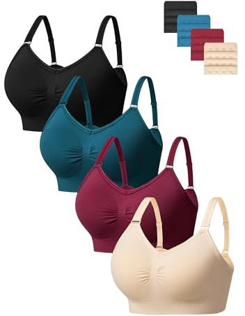 HBselect 4 Pack Full Coverage Wireless Bras, Soft Seamless Bra Sets for Women, Comfortable Support Bralette with Removable Padded and Extra Extenders