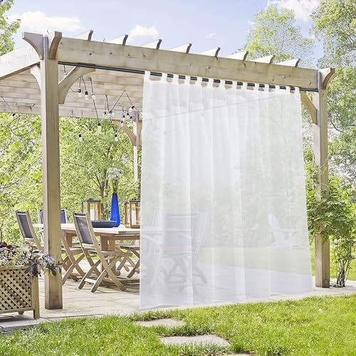 PONY DANCE Rideau Voilage - Rideaux d'Extérieur Voilage à Pattes Romantique Décoration pour Patio Terrasse, Draperies Uni Respirante Imperméable, L 254 x H 243 cm, Lot de 1