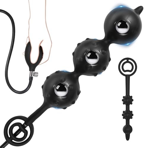 Plug anal gonflable avec pointes et pompe,Triple buttplug en silicone avec double anneau,Jouet sexuel anal avec boules métalliques intégrées Dilatateur anal pour hommes (Triple Beads)