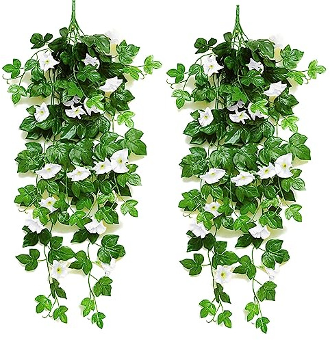 NIBESSER 2 Stück Künstliche Hängepflanze Kunstblumen Hängend Wie Echt 90cm Blumen Rebe Balkonpflanzen Plastikpflanzen Wanddekoration für Küche Zimmer Wand Balkon Fenster