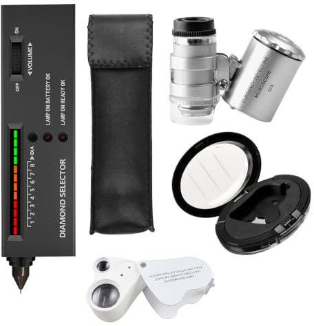 Tragbarer elektronischer Diamant Teststift, hohe Genauigkeit, elektronisches Diamant Auswahlwerkzeug für Schmuck mit 2 30-fachen, 60-fachen Lupen, Mini-LED, faltbare Lupe
