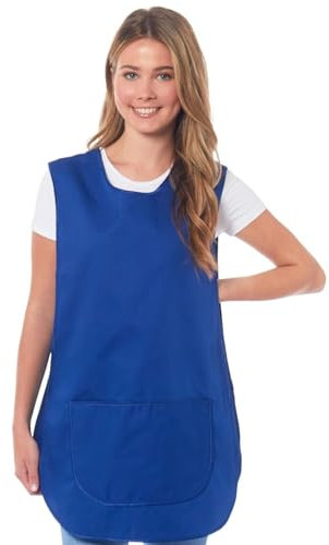 ER Direct Womens Home Work School Kitchen Catering Cleaning Bar Plus Size Plain Printed Coloured Front Large Pocket Side Button Fastening Tabard Apron (Blue/Blue, L)