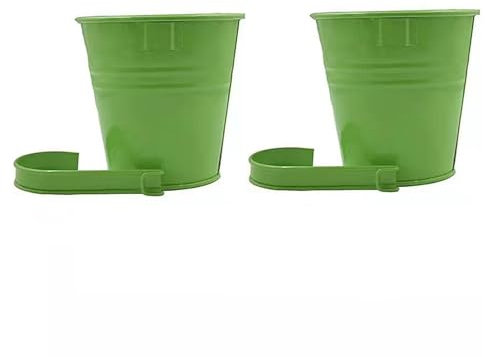Eleutheromania Lot de 2 Pots de Fleurs Suspendus - en métal - pour Balcon, clôture, Jardin, Mur - Blanc (Vert Herbe)