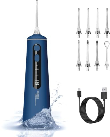 Aquapik® Portable Dental Water Flosser UltraCare Travel | Removes Plaque + Dentist Recommended + Protects Implants and Braces | Oral Irrigator with 8 Nozzles + 4 Usage Modes + 300 ml Tank