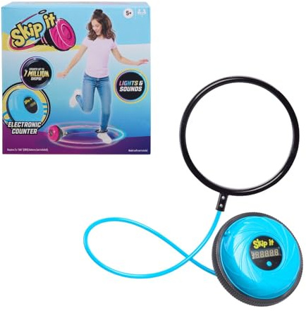 Just Play Skip It Retro Outdoor Toy, Light Up Ball and Digital Counter, Blue, Soft Foam Padded Ankle Ring, 31-inch Long, Screen Free Play, Toys for Kids Ages 5 Up