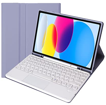 Custodia con Tastiera per iPad 6a/5a Generazione da 9,7 Pollici (2018/2017), Air 2 e 1 (2014/2013), Tastiera Bluetooth con touchpad, portapenne,Viola