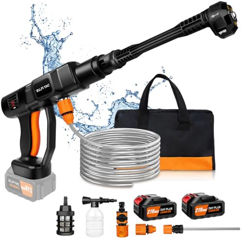 Cordless Pressure Washer, Bushless Portable Power Washer Cordless Jet Washers with 5M Hose, Rechargeable Battery Pressure Washer, 6 in 1 High Pressure Washer for Patio and Car, Floor Garden Cleaning