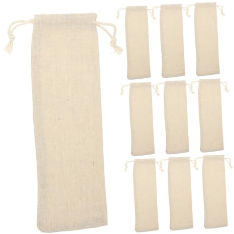 CAXUSD 10 Sacchetti Porta Posate Stoffa in Cotone Beige Chiusura a Coulisse, Custodia Salvaspazio per Campeggio e Picnic