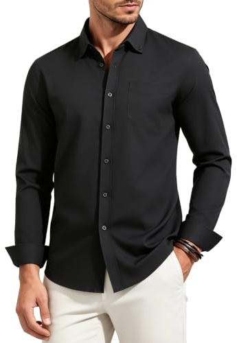 Casey Kevin Camicia Uomo Oxford Maniche Lunghe Colletto con Bottoni Casual Cotone Camicie con Tasche Regular Fit