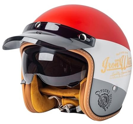 Jethelm mit Visier, Motorradhelm Fashionhelm, DOT/ECE Zertifiziert Scooter-Helm, Jet Helm mit Sonnenblende, Ideal Für Motoroller, Erwachsene Herren und Damen D,XL(61-62CM)
