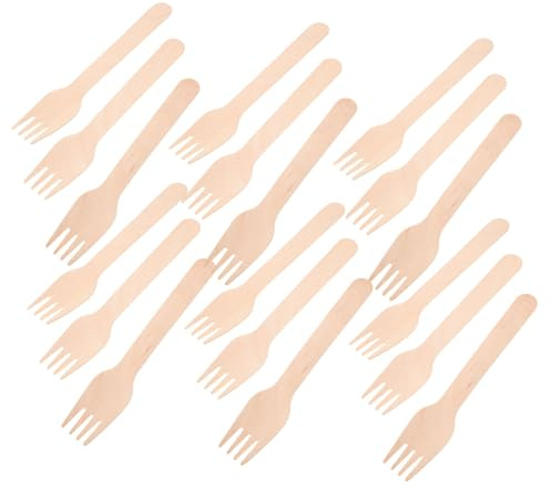 MOLUCKFU 100pcs Wooden Fork Tableware Natural Cutlery Set for Camping Picnic Events Outdoor Dining Utensil