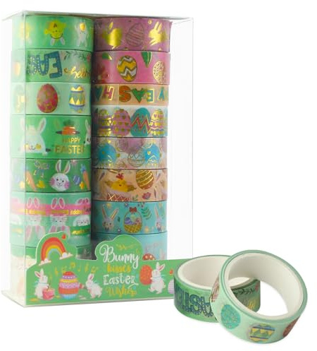 Fyfjur 15 Rotoli Washi Tape Pasqua, 5 Misure Nastro Adesivo Decorativo Autoadesiva, Colorato Decorativo per Artigianato Fai-da-Te, Imballaggio Pasqua, Scrapbooking, Regalo