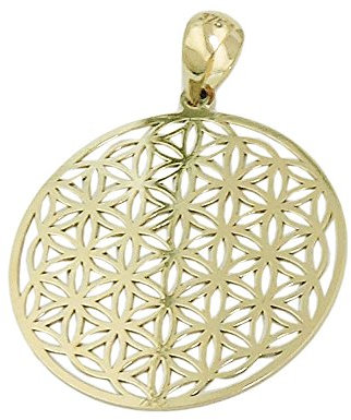 Anhänger Halsschmuck, Muster Blume des Lebens, rund, 375 Gold Gelbgold glänzend
