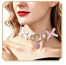 Dishowme Kristall Herz Blume Choker Halskette Vintage Spitze Schleife Kragen Halskette Kette Strass Süße Lolita Schmuck Damen für Frauen