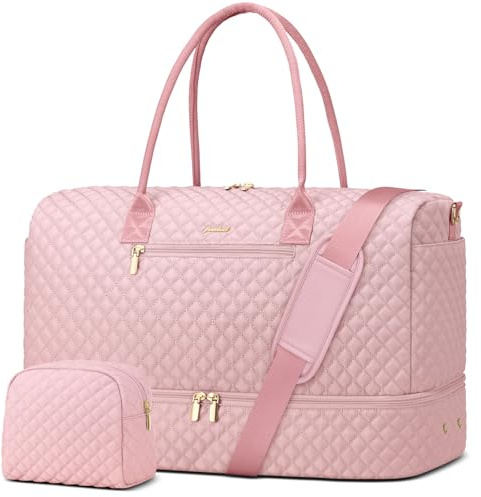 Travel Weekender Bags for Women - Duffle Bag Women with Shoe Compartment Carry On Overnight Bag with Toiletry Bag Duffel Bags with Wet Pocket for Gym Hospital Bags for Labor and Delivery Pink