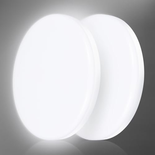 genatu Lámpara de techo LED impermeable IP65, 22 W, 3080 lm, equivalente a 180 W, luz blanca diurna de 4000 K, diámetro de 28 cm, redondo, para sala de estar, dormitorio, pasillo, cocina, paquete de 2