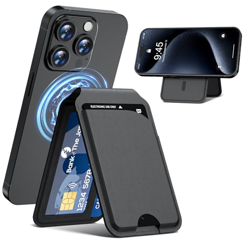 Frapkom Powerful Magnetic Wallet for iPhone, Adjustable Leather Magnetic Card Holder for iPhone 17/16/15/14/13/12 Pro/Pro Max/Plus Series（Black）