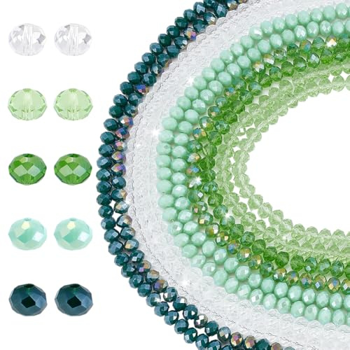 PH PandaHall 630PCS Green Faceted Glass Beads, 5 Colors Crystal Glass Beads 6mm Green Loose Bead Spacers for Jewelry Making Bracelet Earring Necklace Wind Chimes Suncatchers DIY Craft Making Supplies