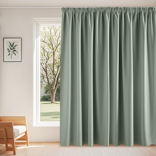 PONY DANCE Vorhang Blickdicht Kräuselband Thermo Gardinen Hitzeschutz | 1er Set, H260 x B300 cm, Salbeigrün, Extra Breite Gardine Abdunkelnd, für Schienensystem, für Schlafzimmer Kinderzimmer