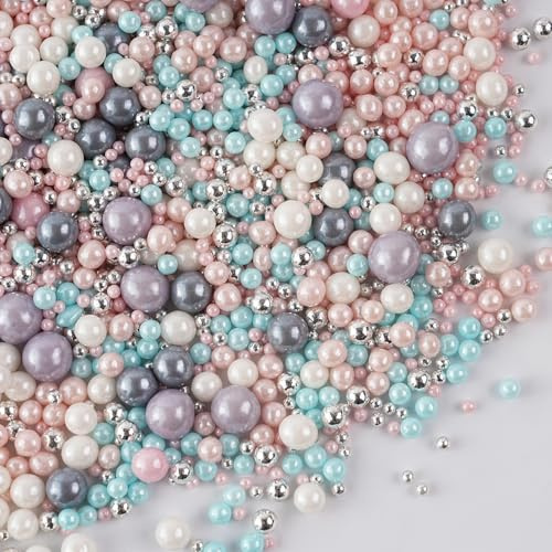130g Mermaid Cake Sprinkles Mix, Pink Purple Blue White Edible Pearls for Cake Decorating, Edible Pearl Sprinkles for Cupcake Topper Cake Decorations On Baby Shower Birthday Wedding Party