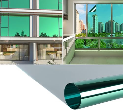 XJJDCB Lámina Verde para Ventanas Efecto Espejo, Privacidad Diurna, Protección Solar, Control de Calor, Sin Pegamento para Hogar y Oficina,70x500cm