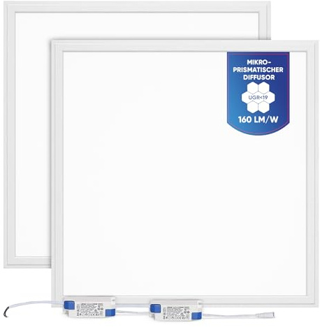 LECOM 2x LED Panel 62x62 Neutralweiß UGR19 25W Blendfrei für Rasterdecken | LED Panel für Rasterdecken, Odenwalddecken (Systemdecken). Blendfrei, ideal als Arbeitsplatzleuchte für Computerarbeit.