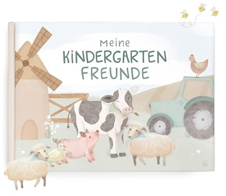 mintkind® Freundebuch Kindergarten – Freundschaftsbuch Bauernhof mit 80 Seiten zum Ausfüllen – Für Jungen und Mädchen – Meine Kindergartenfreunde Buch
