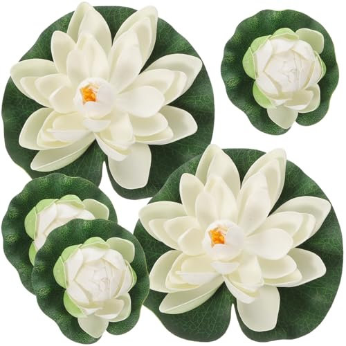 POPETPOP 5Pcs Plantas Artificiales para Estanque, Flores de Lirio de Agua Flotantes, Material EVA, Decoración para Jardín, Acuario, Estanque de Peces